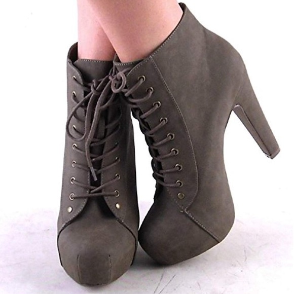 Speed Limit 98 Scala High Heel Lace-up Platform Booties Taupe - Picture 8 of 8
